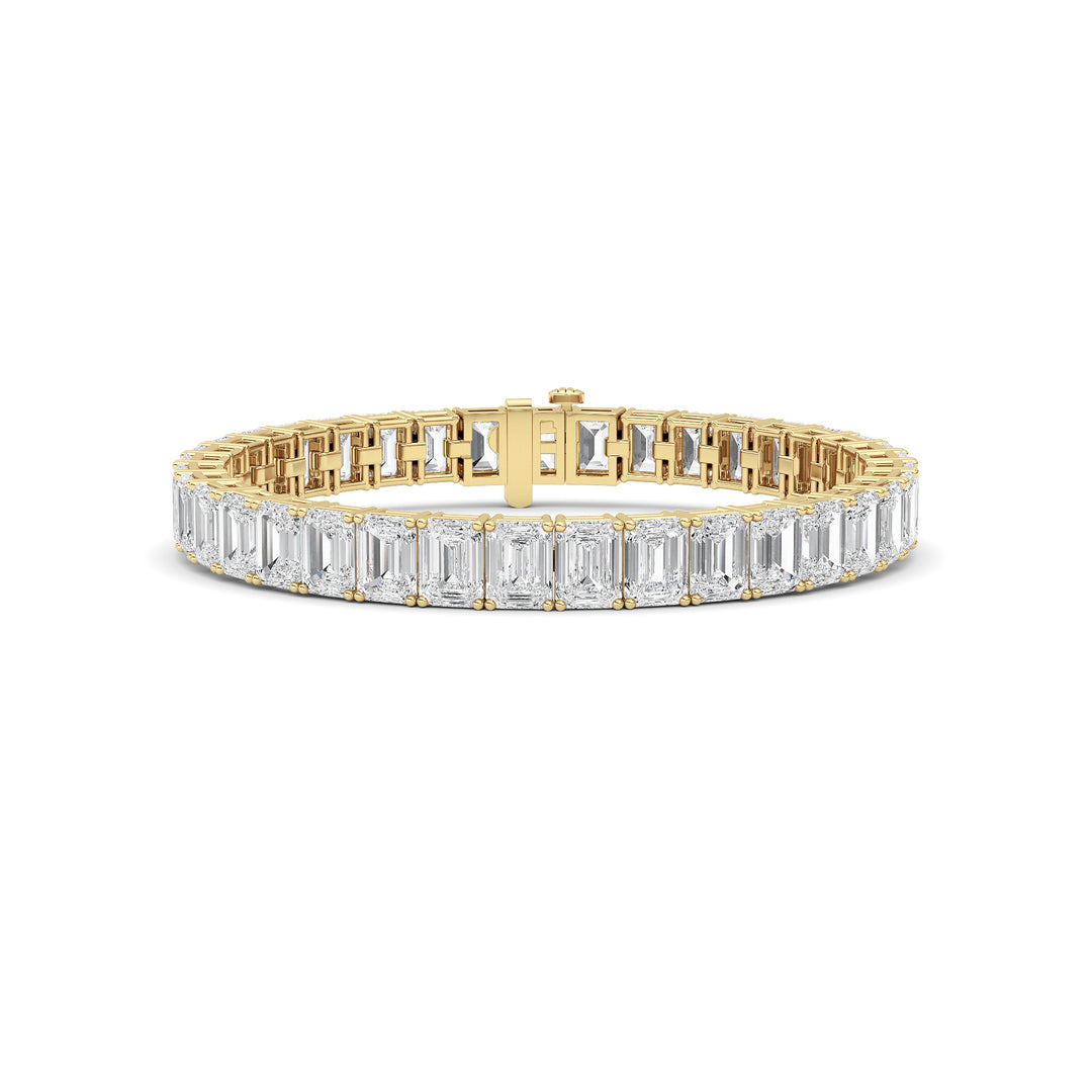 27Cttw Emerald Shaped Lab Grown Diamond (F/VS) East West Line Bracelet in 14K Gold