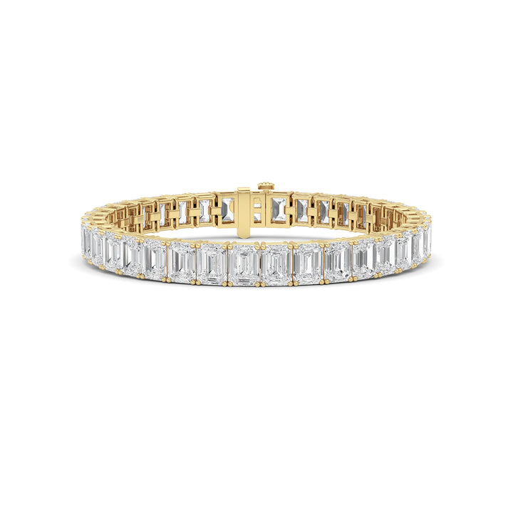 27Cttw Emerald Shaped Lab Grown Diamond (F/VS) East West Line Bracelet in 14K Gold