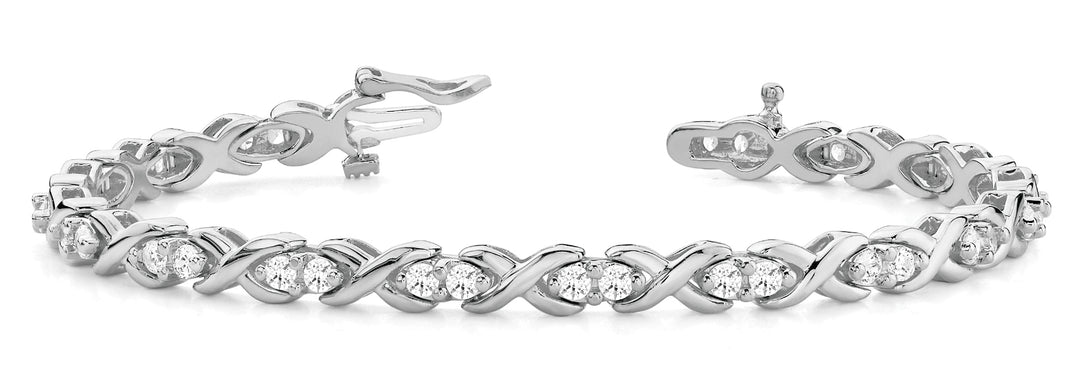 18K White Gold Diamond XO In Line Bracelet