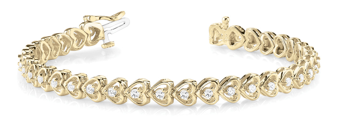 14K Yellow Gold Diamond Heart Line Bracelet