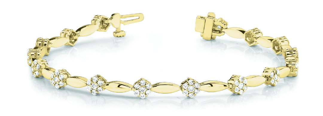 18K Yellow Gold Diamond Cluster Link Bracelet