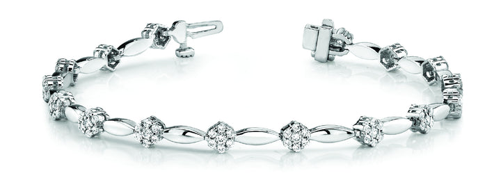 14K White Gold Diamond Cluster Link Bracelet