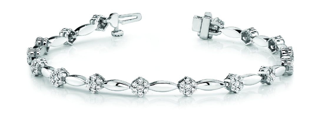 18K White Gold Lab Diamond Cluster Link Bracelet