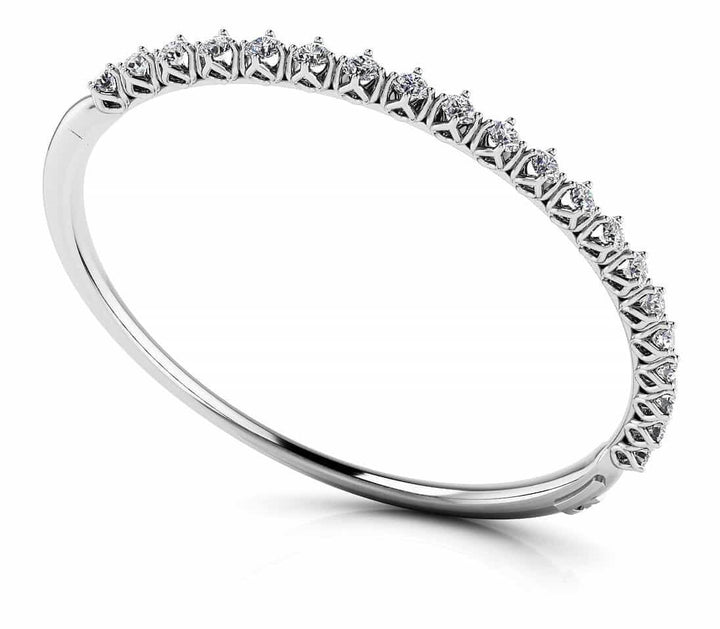White Gold Lab Diamond 4 Prong Bangle Bracelet