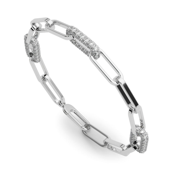 14K White Gold Lab Diamond Paper Clip Chain Bracelet