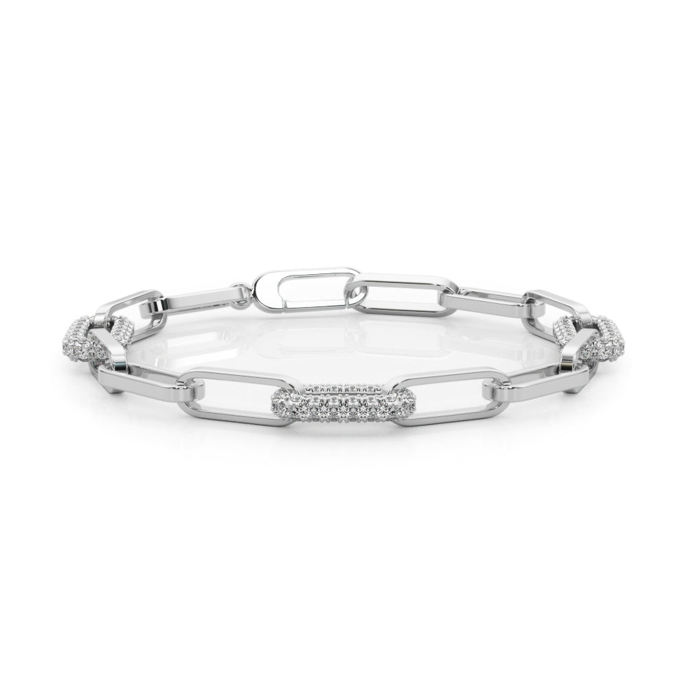 18K White Gold Diamond Paper Clip Bracelet