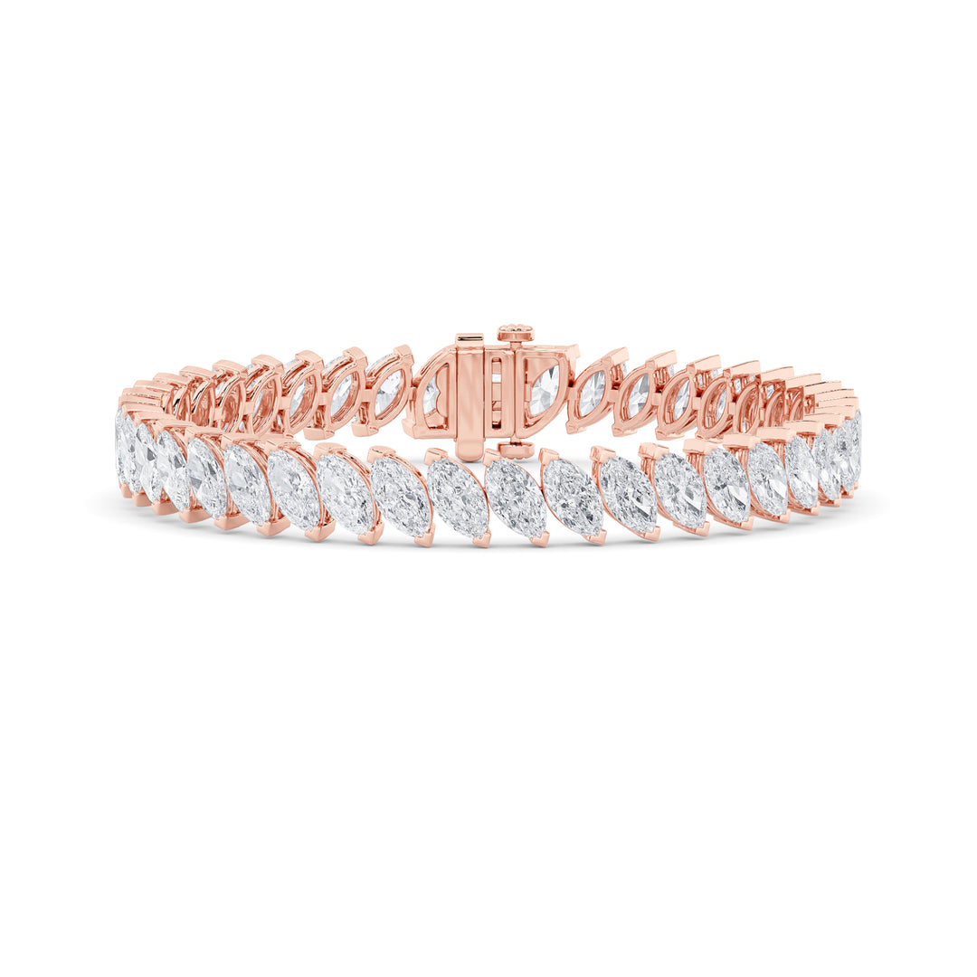 16.5Cttw Marquise Shaped Lab Grown Diamond (F/VS) Angled Line Bracelet in 14K Gold
