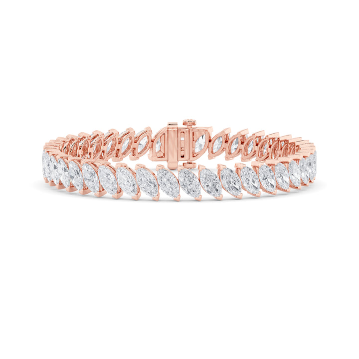 16.5Cttw Marquise Shaped Lab Grown Diamond (F/VS) Angled Line Bracelet in 14K Gold