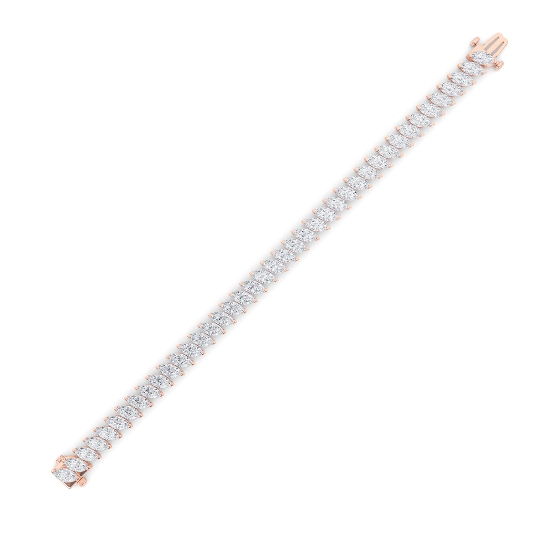 16.5Cttw Marquise Shaped Lab Grown Diamond (F/VS) Angled Line Bracelet in 14K Gold