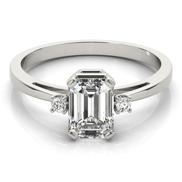 14K White Gold Diamond & Emerald Fashion Ring
