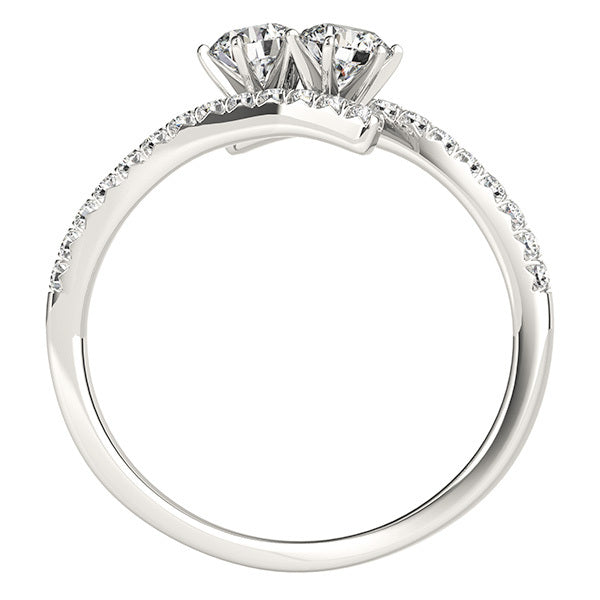 White Gold Multi-Diamond Two Stone Statement Ring