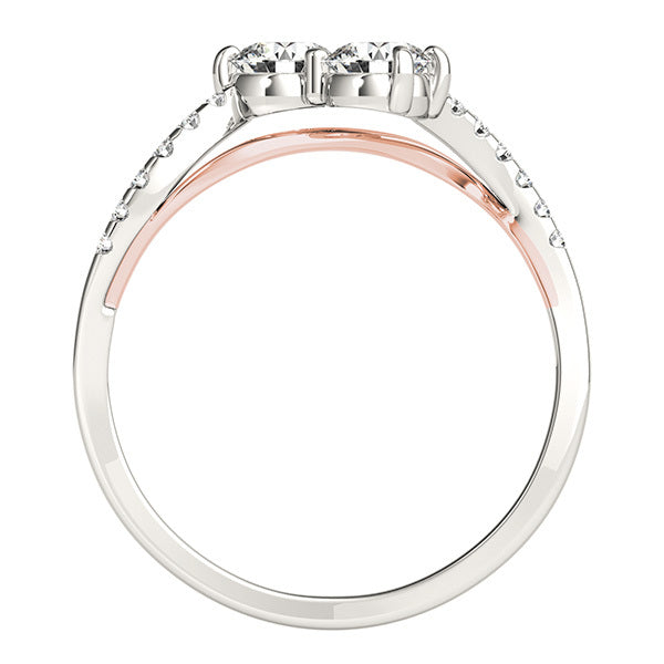 14K White Gold Multi-Diamond Two Stone Ring