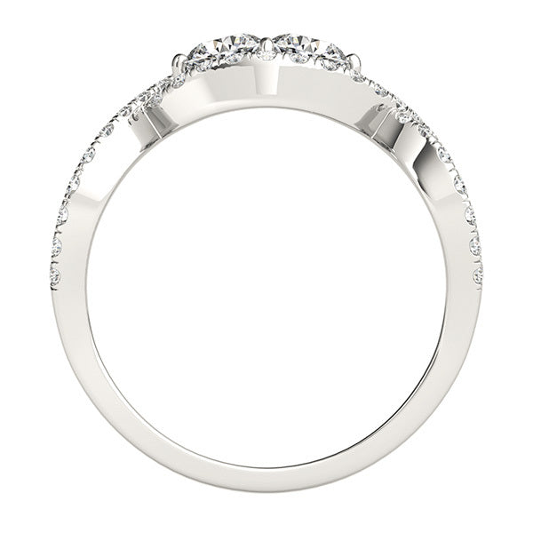 14K White Gold Multi-Diamond Two Stone Ring