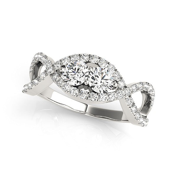 White Gold Multi-Diamond Two Stone Ring