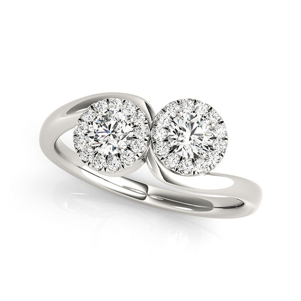 Platinum White Multi-Diamond Two Stone Ring