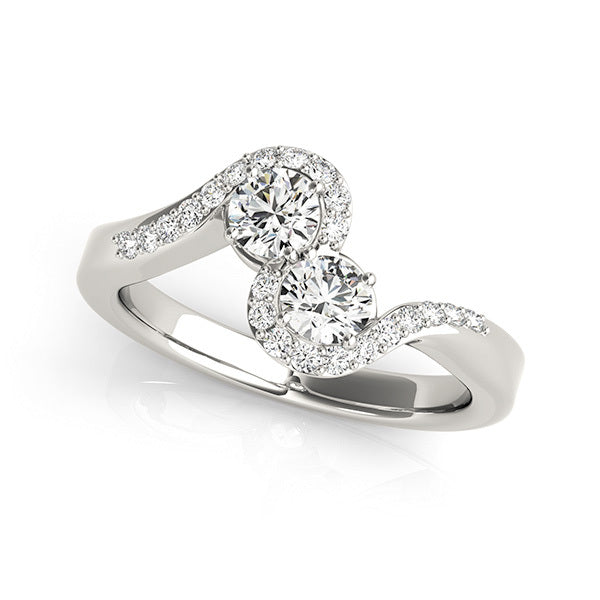 Platinum White Multi-Diamond Two Stone Ring