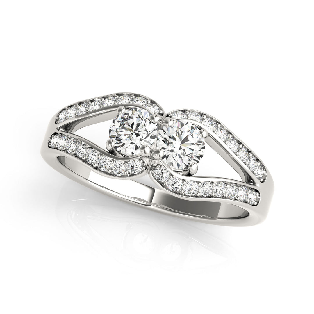 White Gold Multi-Diamond Two Stone Statement Ring