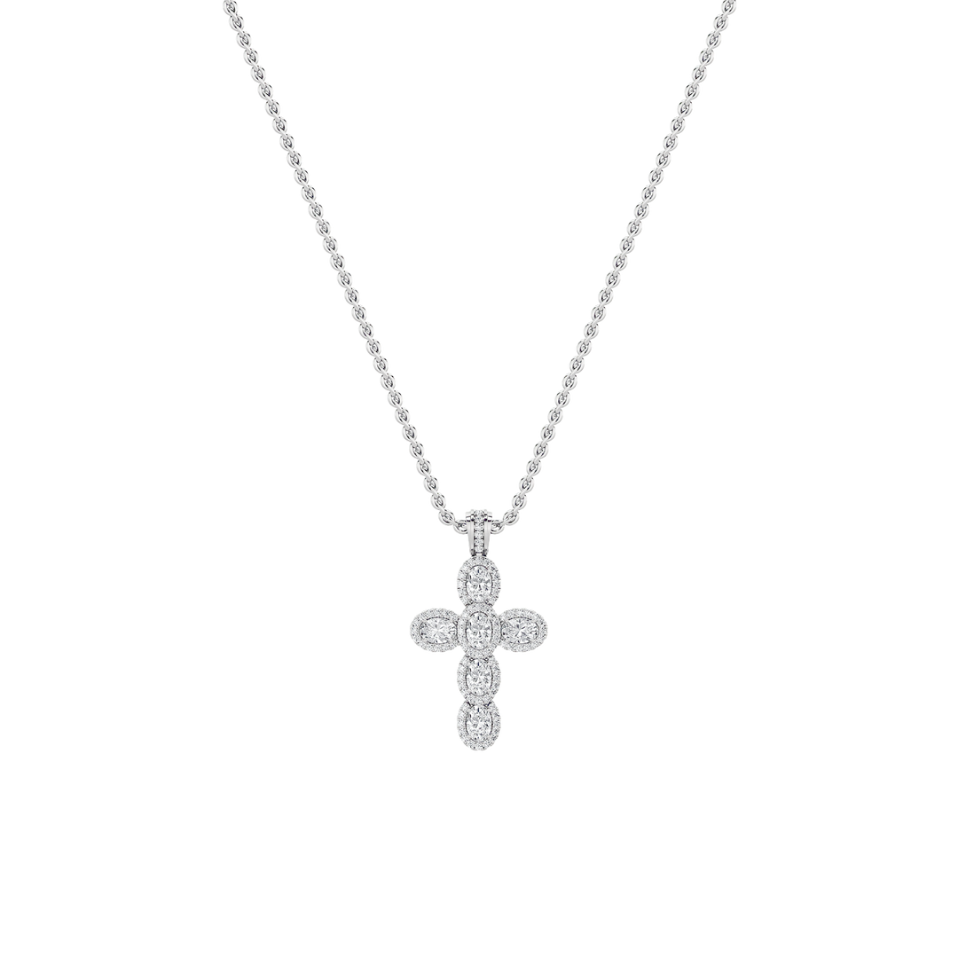 14K White Gold 3ctw Lab Diamond Oval Pendant