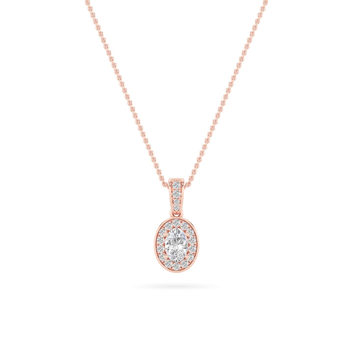 14K Rose Gold 0.8ctw Oval Lab Diamond Halo Pendant