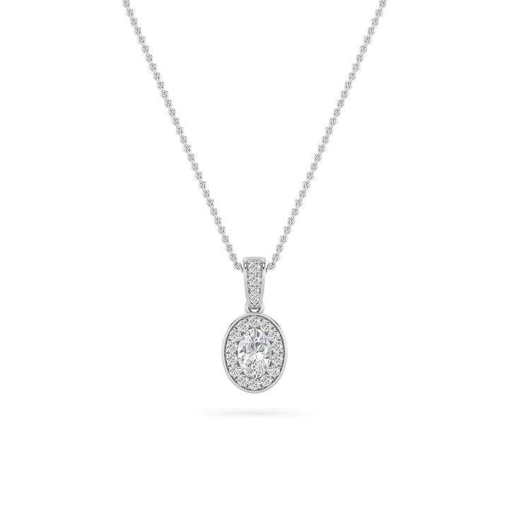 14K White Gold 1.3ctw Oval Lab Diamond Halo Pendant