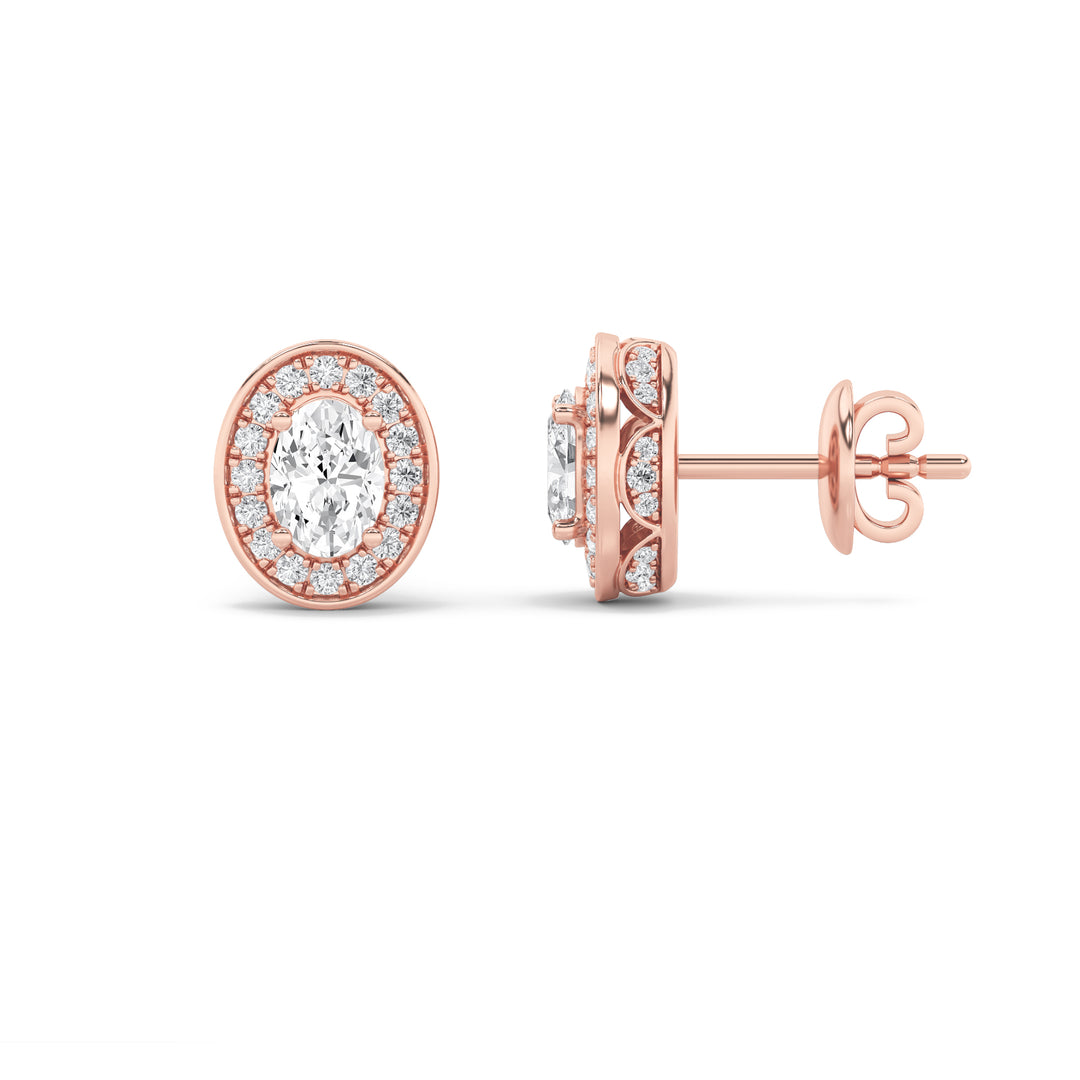 14K Rose Gold 1.2ctw Oval Lab Diamond Stud Earrings