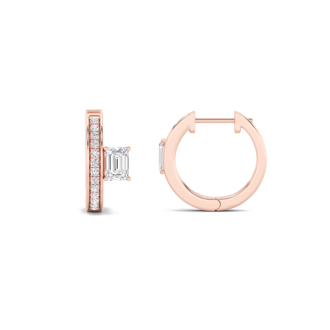 14K Rose Gold 1.3ctw Lab Diamond Emerald Stud Earrings