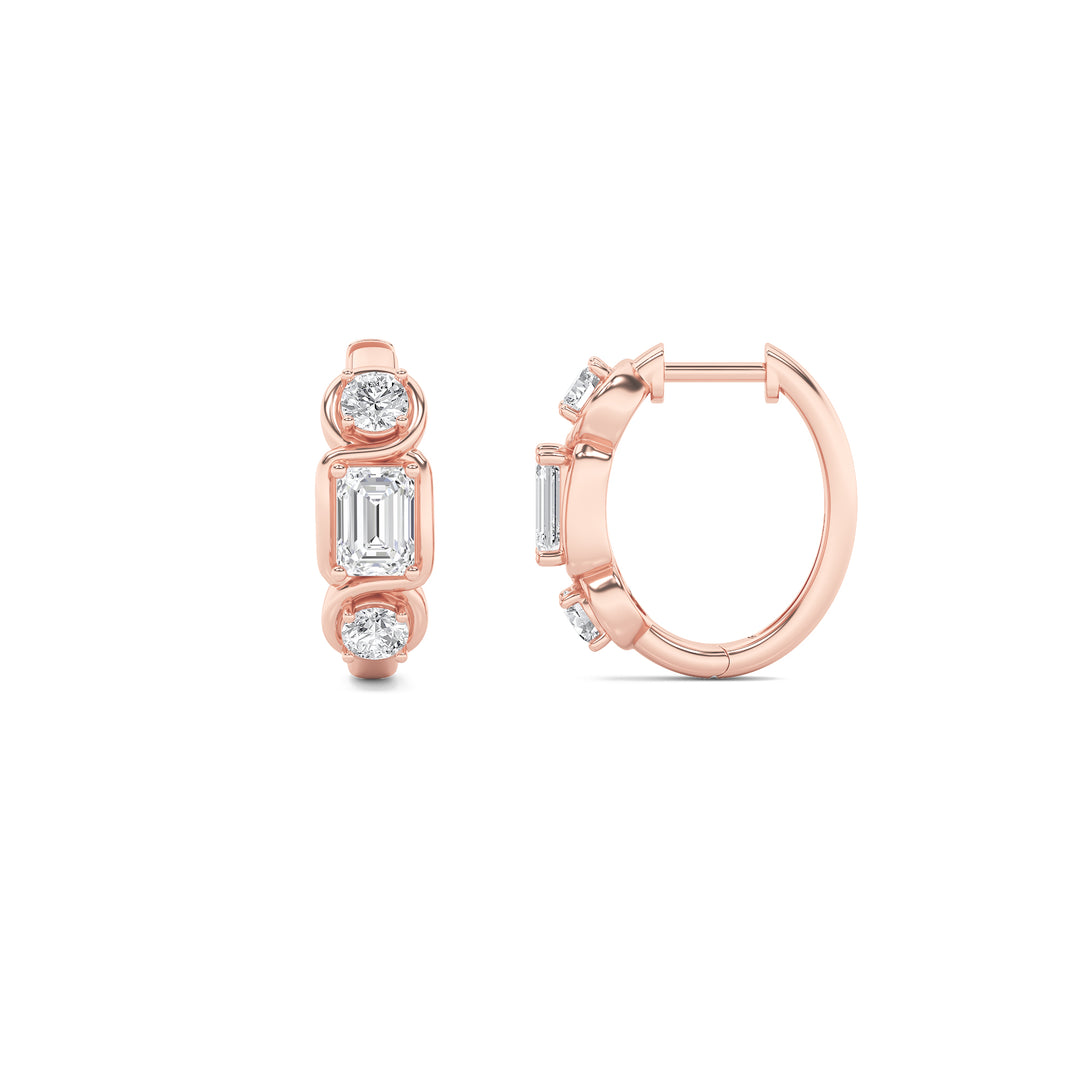 14K Rose Gold 2.5ctw Lab Diamond Emerald Stud Earrings