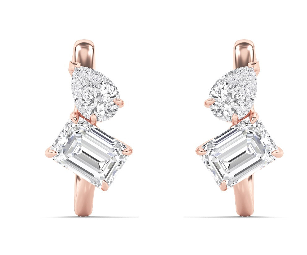 14K Rose Gold 3ctw Emerald Pear Lab Diamond Earrings