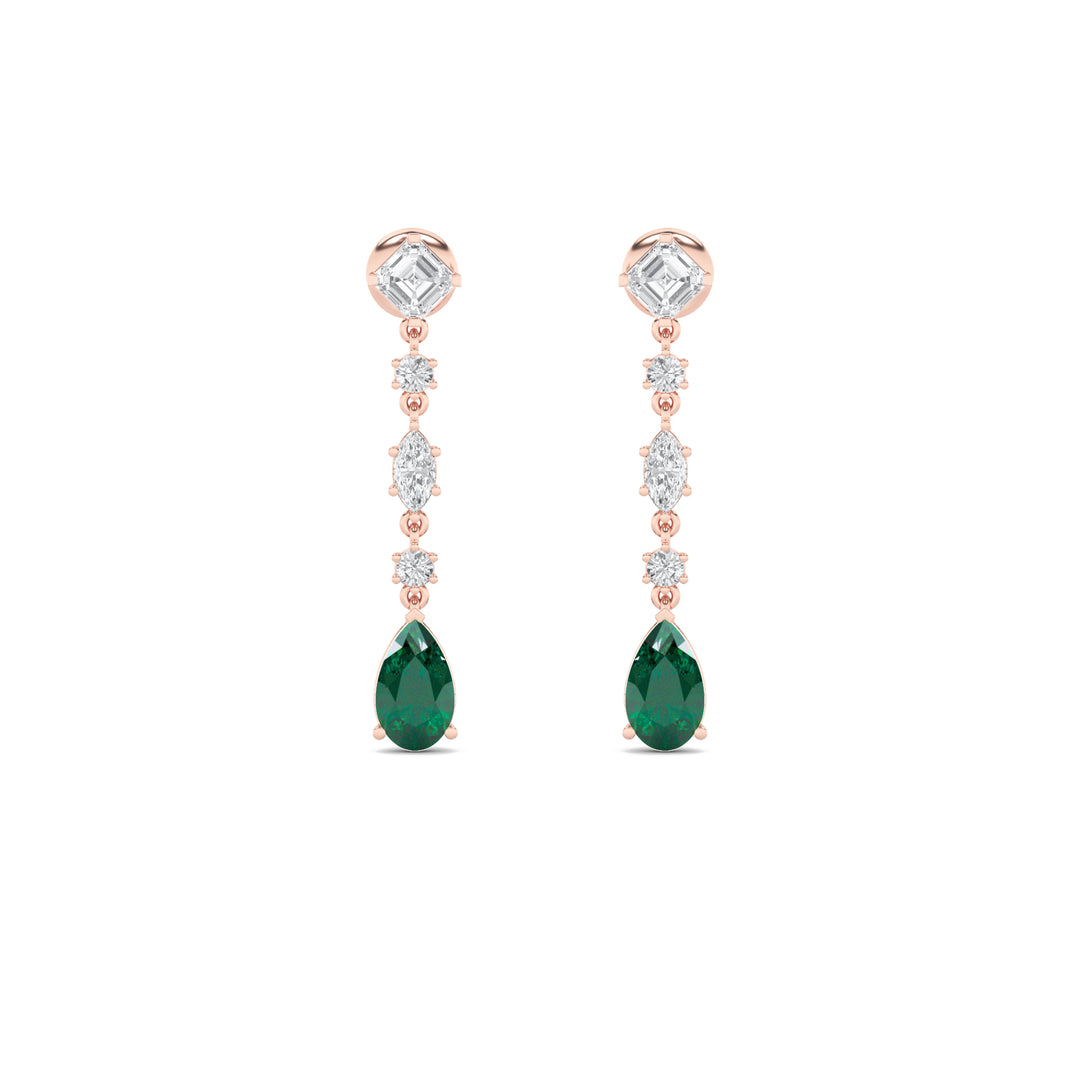 14K Rose Gold Lab Diamond Pear Asscher Earrings 7.43ctw