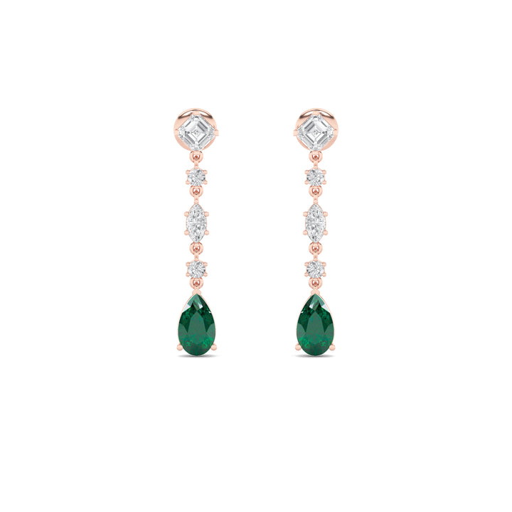 14K Rose Gold Lab Diamond Pear Asscher Earrings 7.43ctw