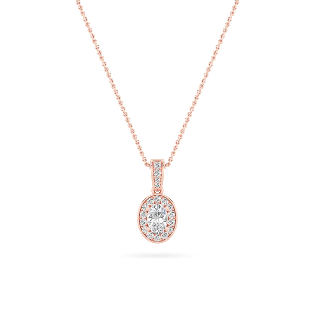 14KR 0.75ct Lab Diamond Oval Halo Pendant