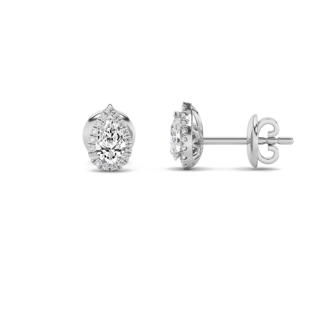 14KW 3ct Lab Diamond Pear Halo Earrings F+VS+