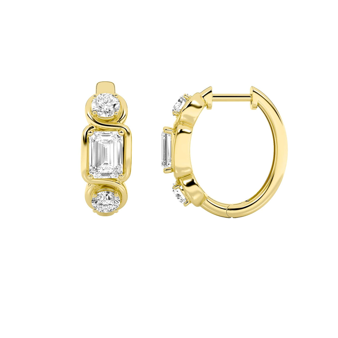 14KY 2.5ct Lab Diamond Emerald Hoop Earrings