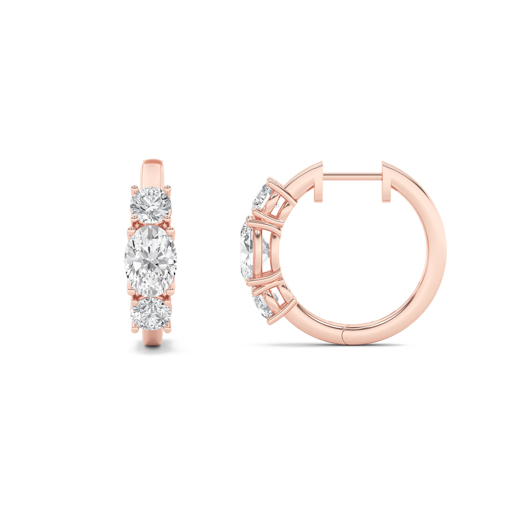 14KR 2.5ct Lab Diamond Oval Huggie Earrings