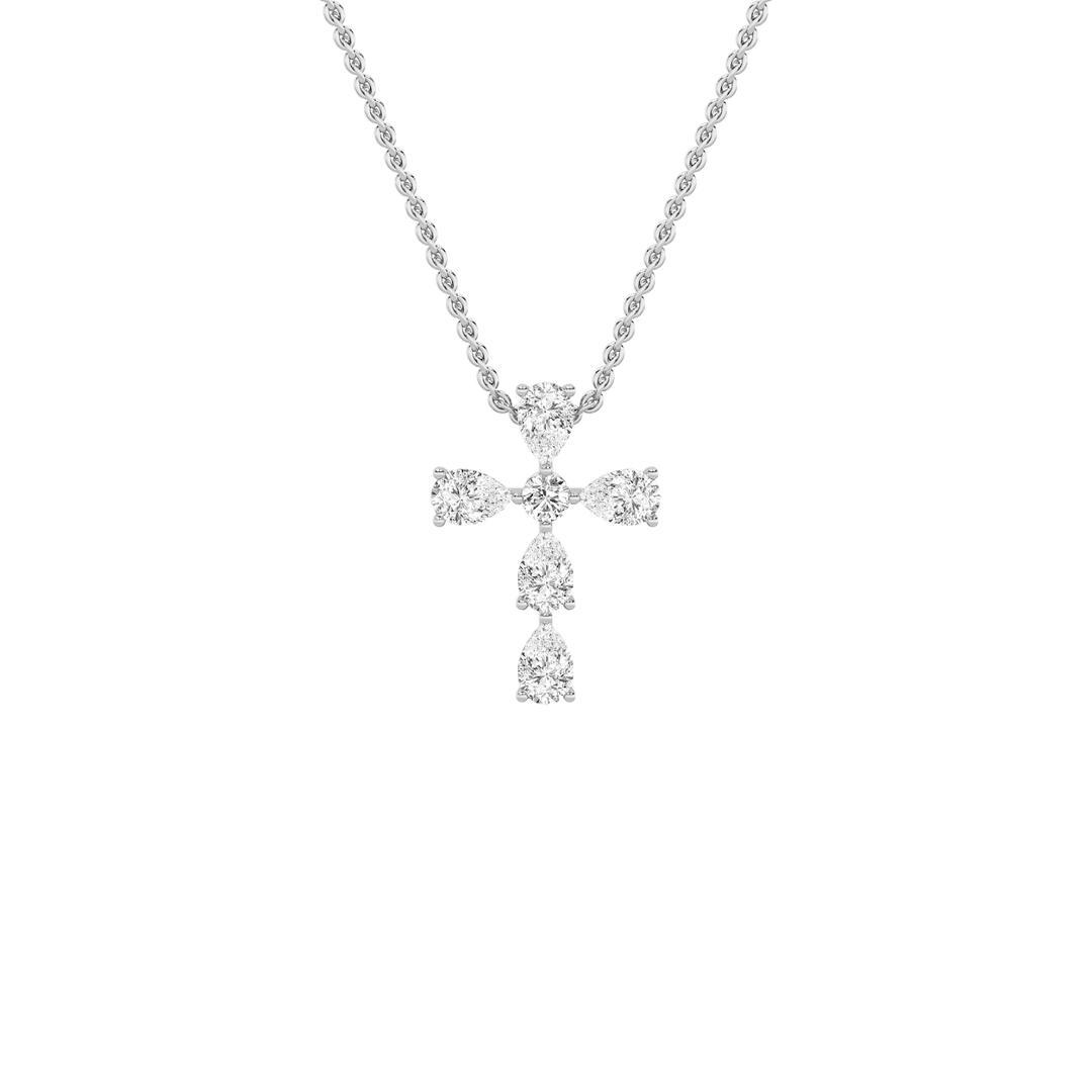 14KW 2.8ct Lab Diamond Pear Religious Pendant
