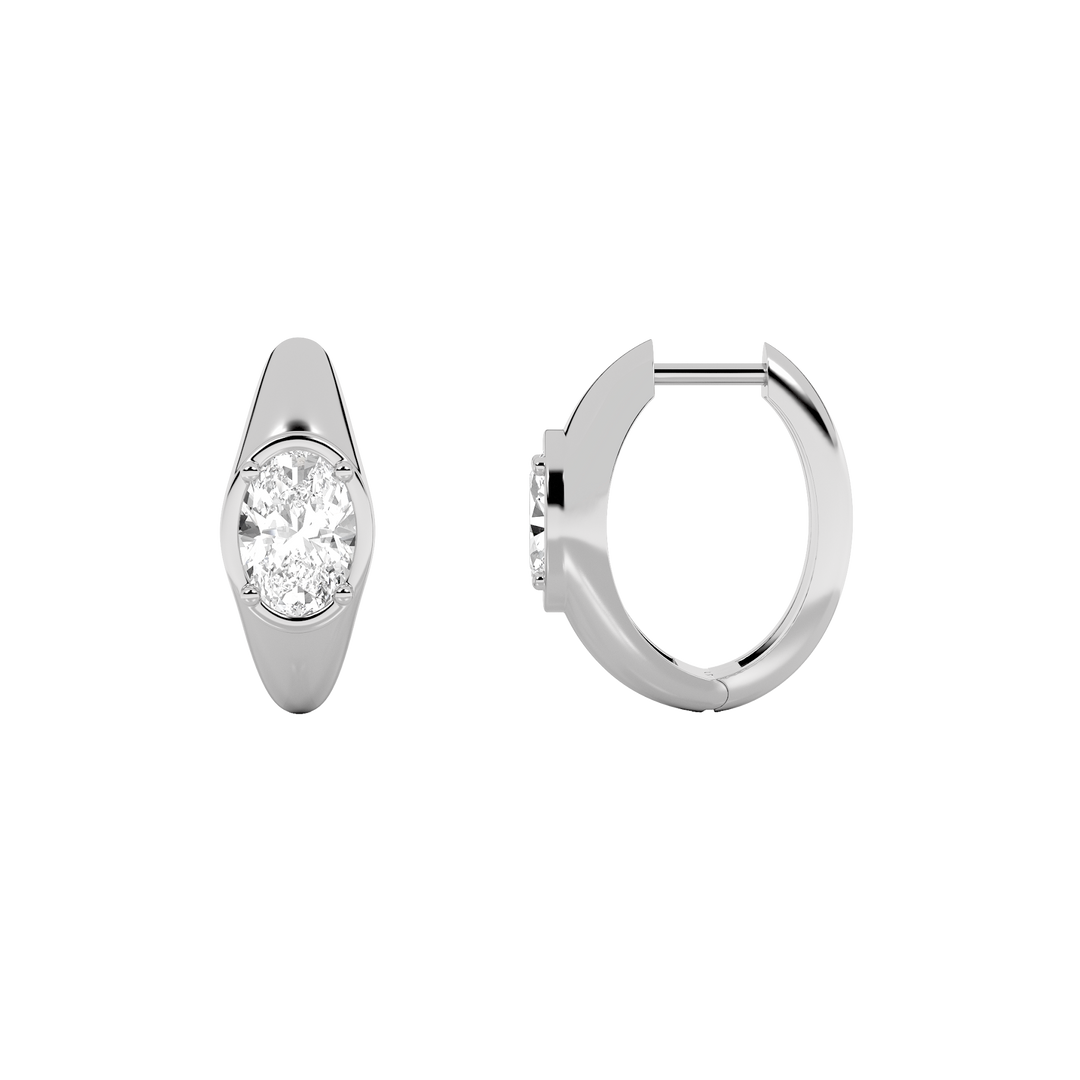 14KW 2ct Lab Diamond Oval Huggie Earrings