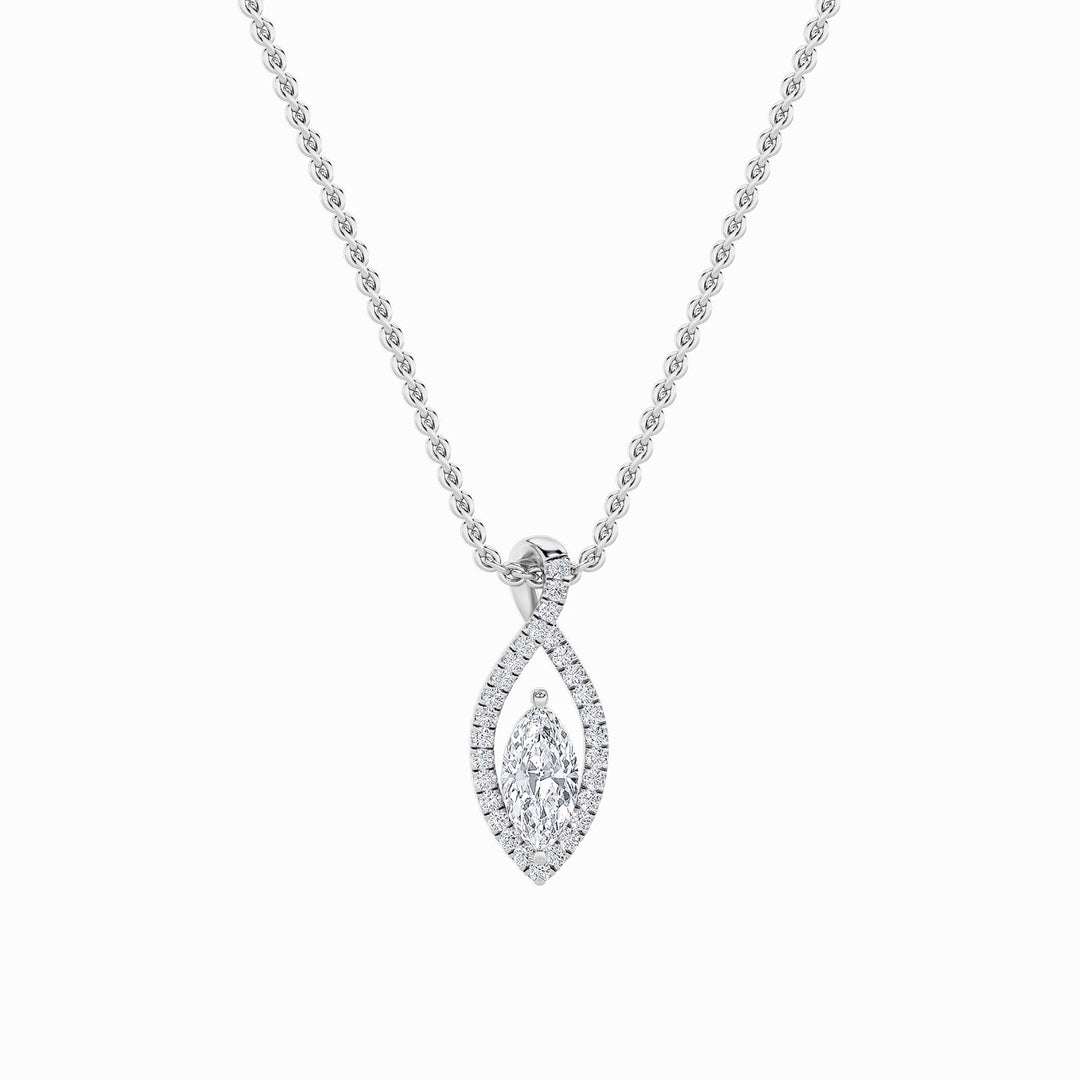 14KW 1.25ct Lab Diamond Marquise Halo Pendant