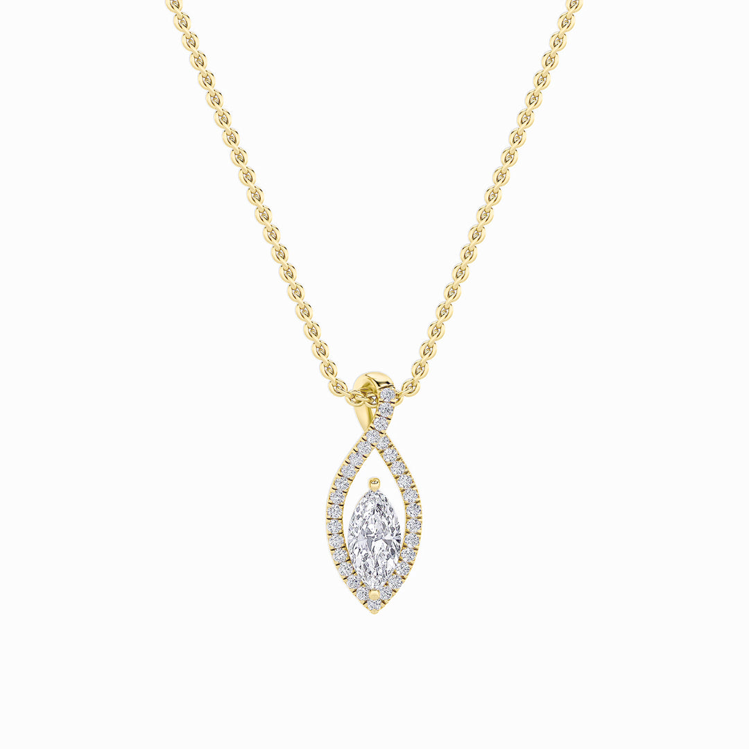 14KY 1.25ct Lab Diamond Halo Pendant Necklace