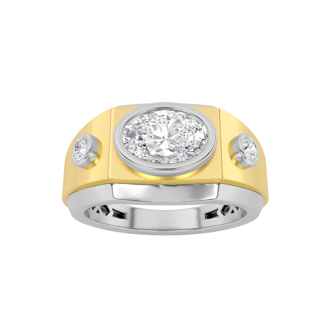 14K WY 1.5ct F+VS+ Lab Diamond Oval Mens Ring