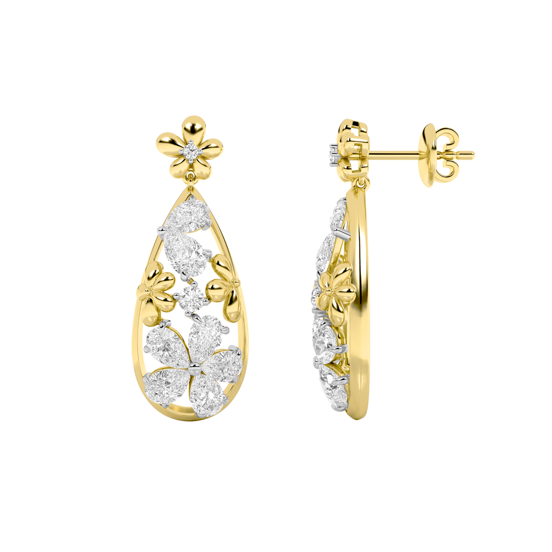 14KY Lab Diamond Dangle Earrings 3.75ctw F+VS+ Pear Cut