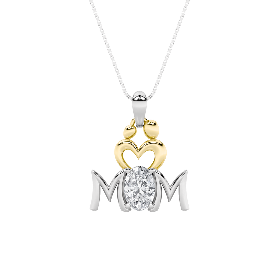 14K WY 1ct Lab Diamond Oval Pendant