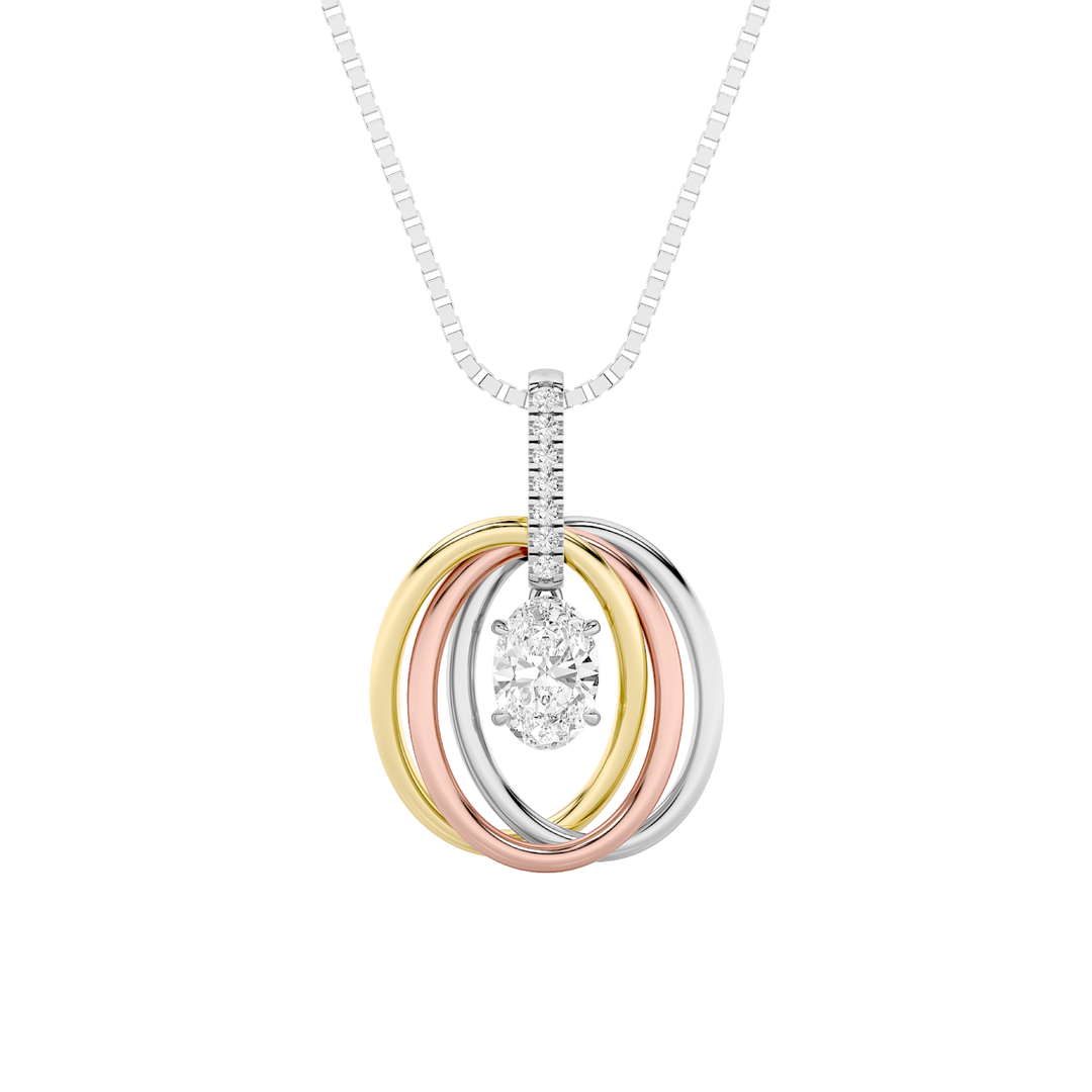 14K Rose Gold Lab Diamond Oval Tri-Tone Pendant 1.5ctw