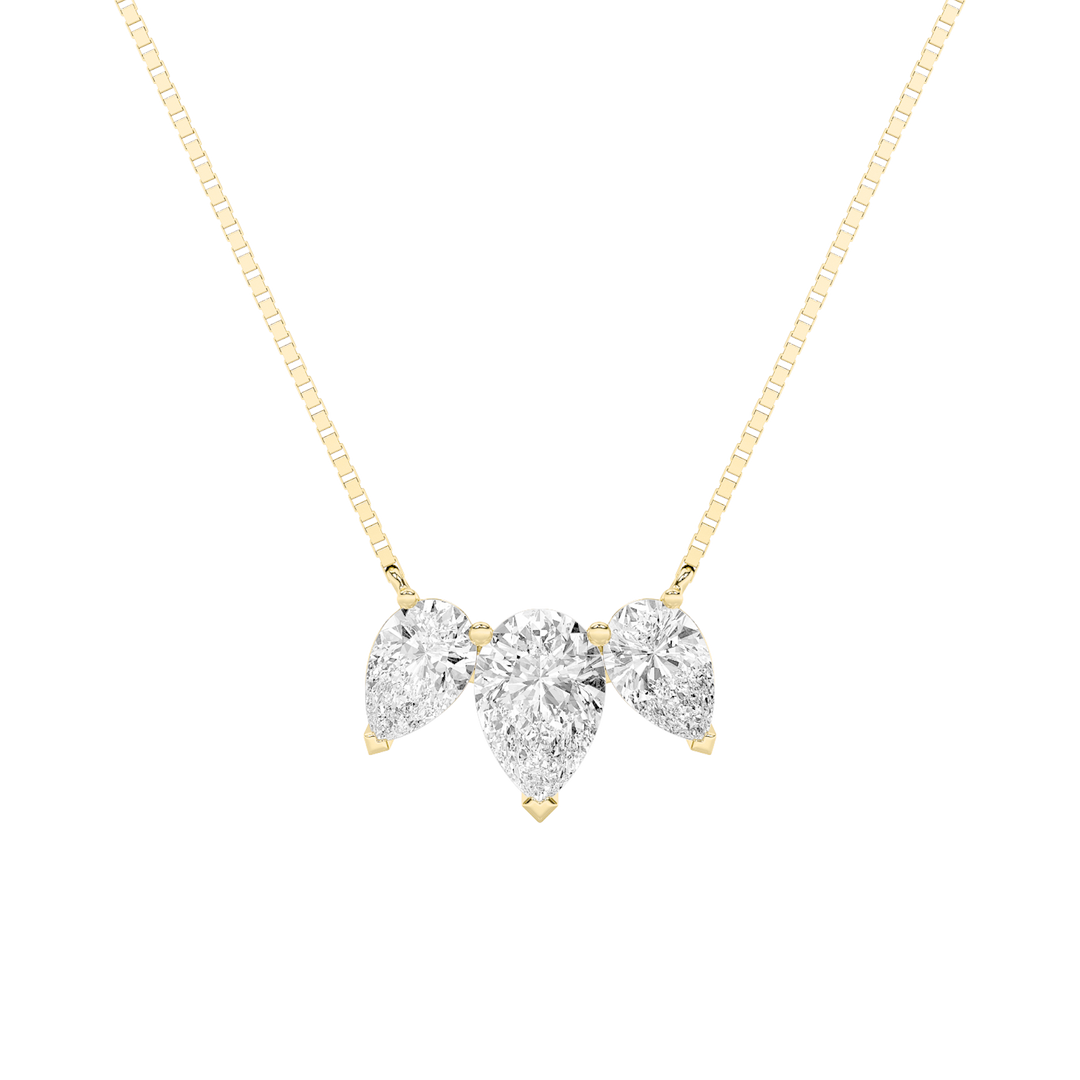 14KY 3ct Lab Diamond Three-Stone Pendant Necklace