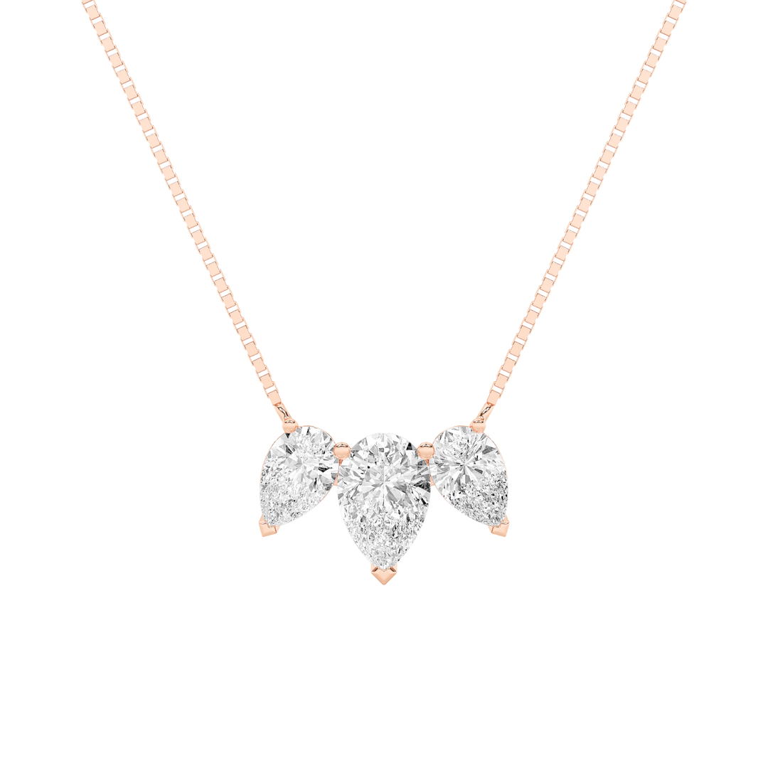 14KR 4ctw Lab Diamond Three-Stone Pendant Necklace