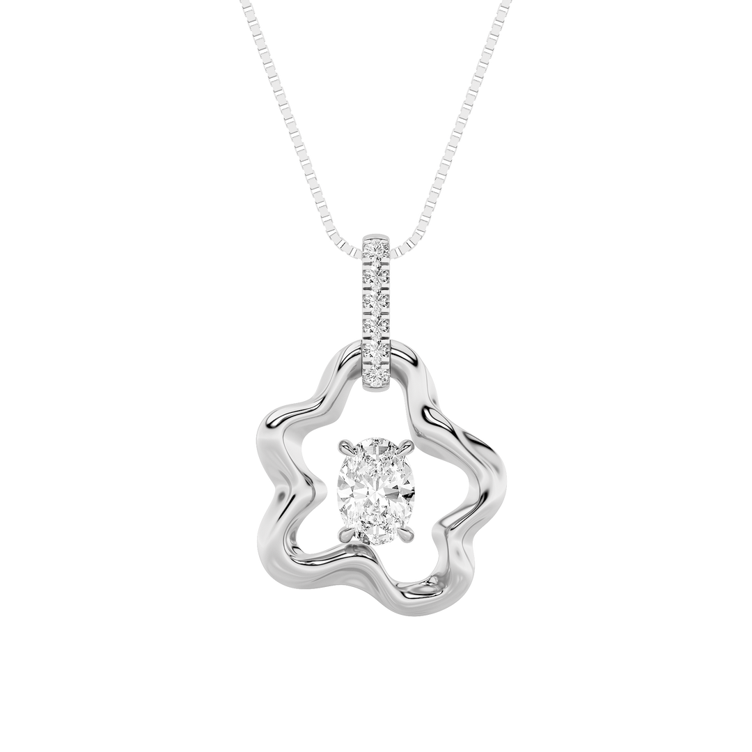 14K White Gold Lab Diamond Oval Pendant 1ct
