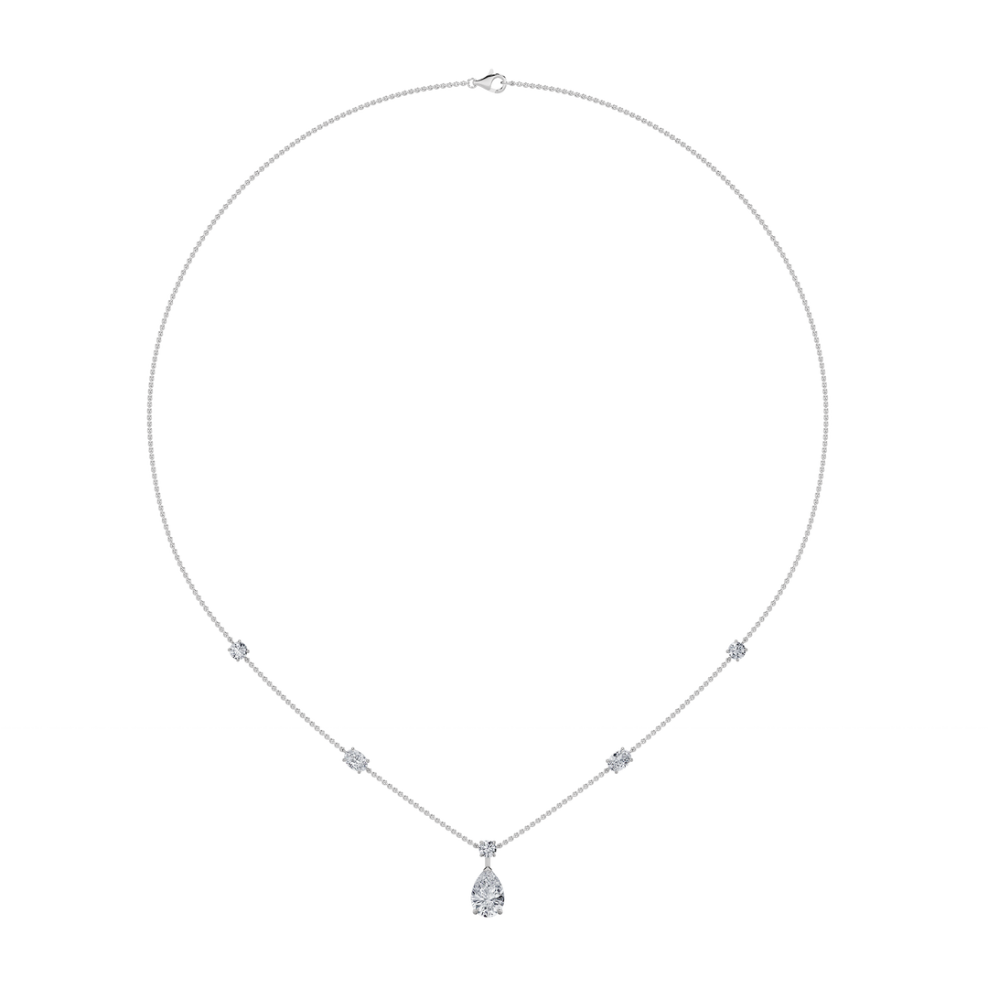 14KW 3ct Lab Diamond Princess Station Necklace
