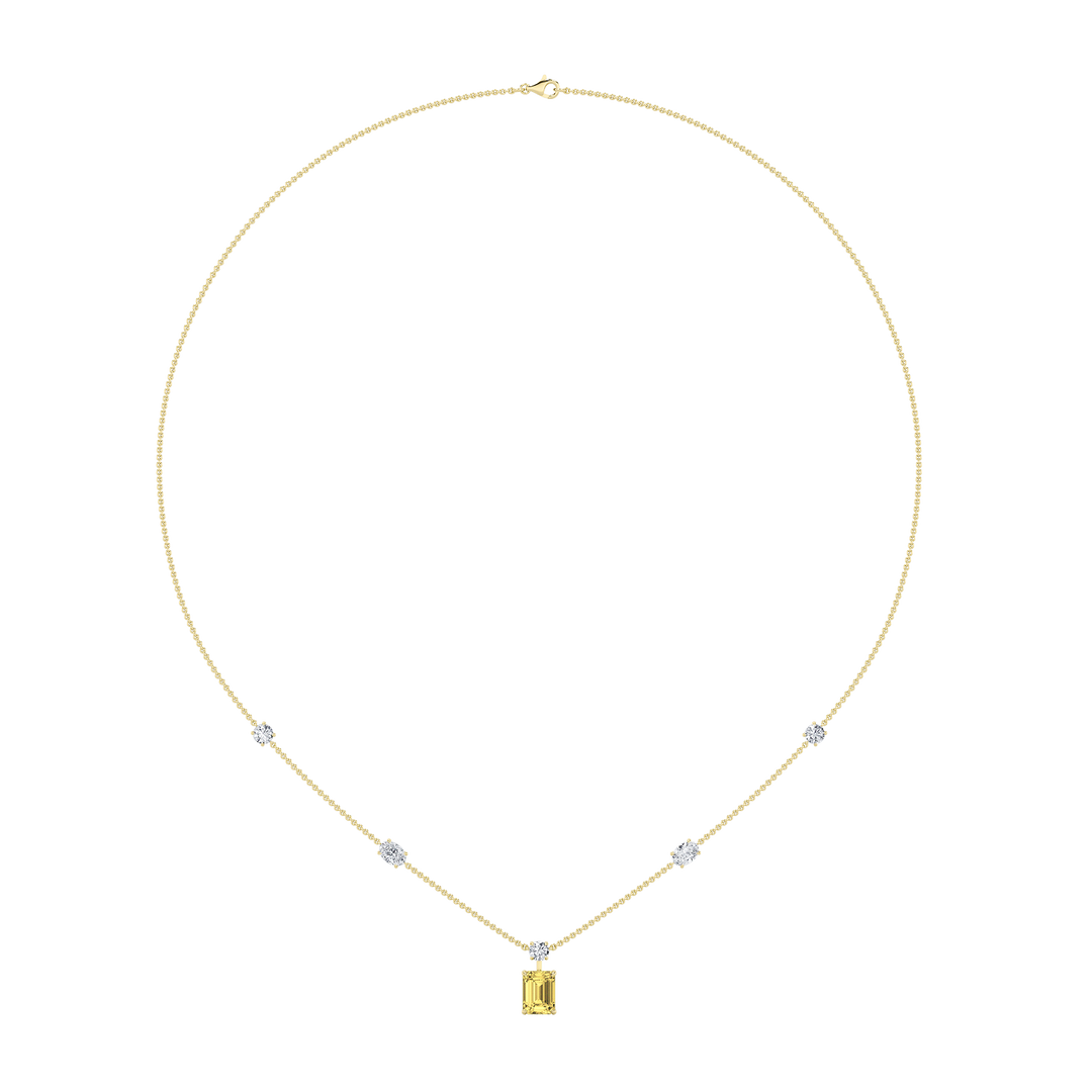14KY 3ct Lab Diamond Radiant Station Necklace