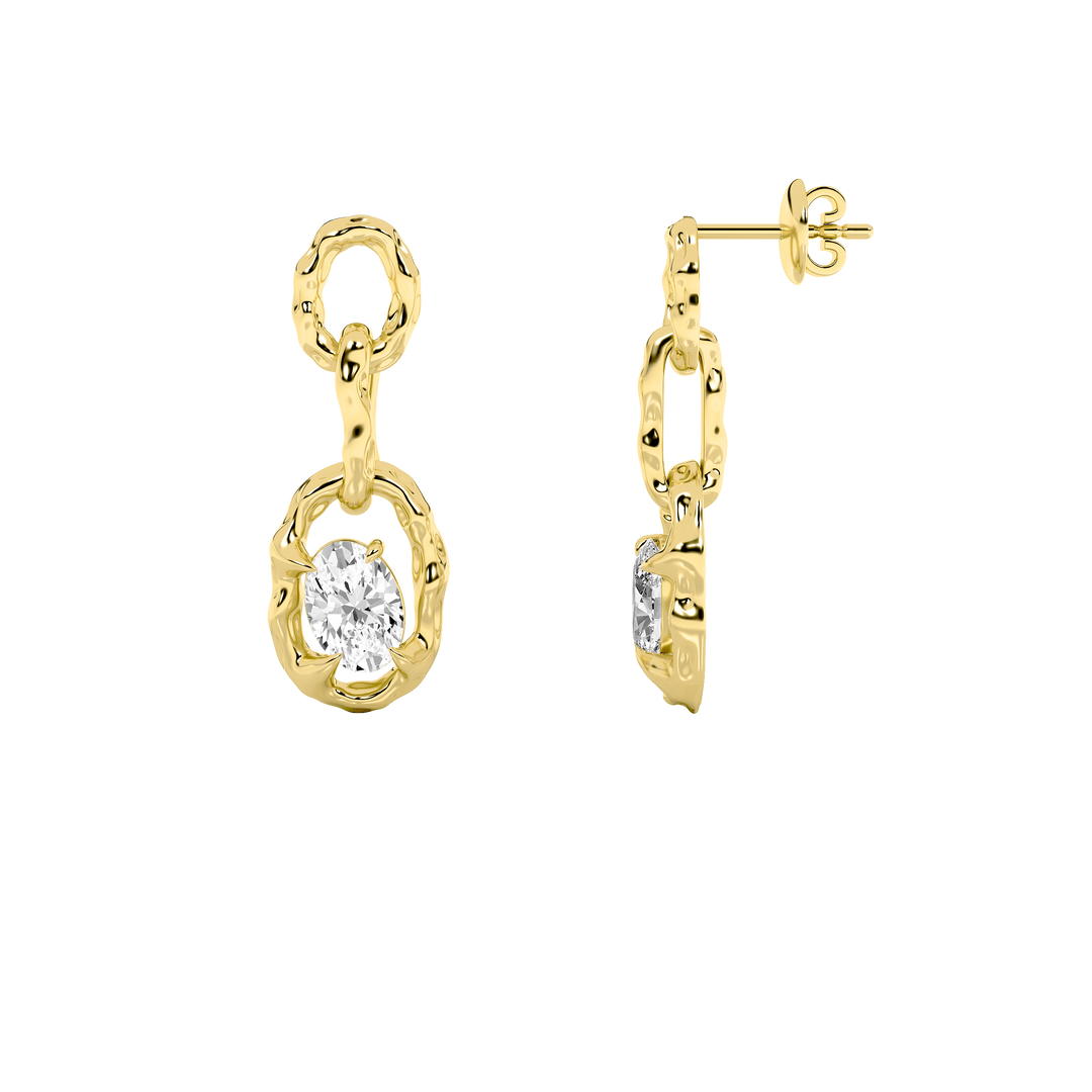 14KY 2ct F+VS Oval Lab Diamond Dangle Earrings