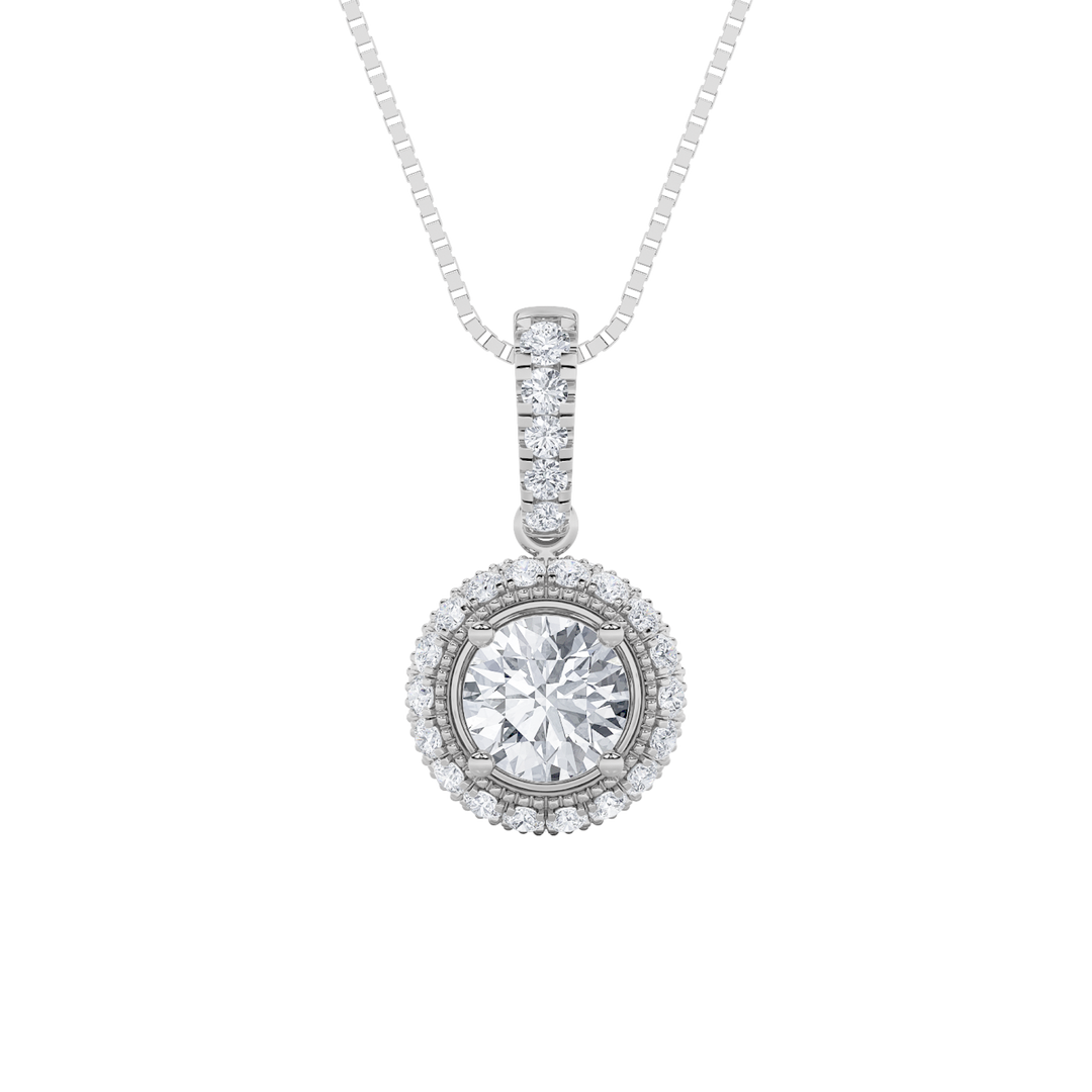 14K White Gold Lab Diamond Halo Pendant 1ct