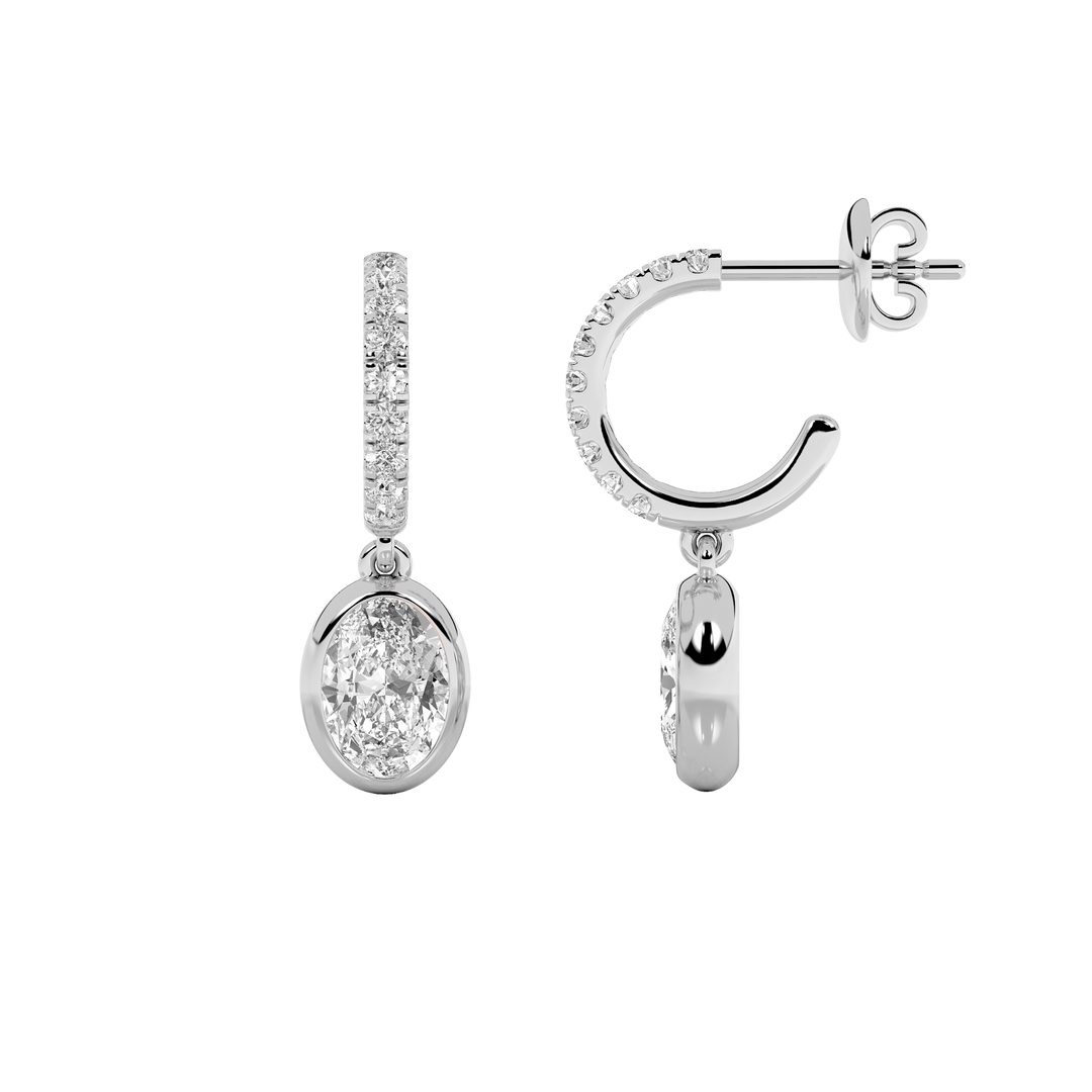 14K White Gold 2ct Lab Diamond Oval Dangle Earrings